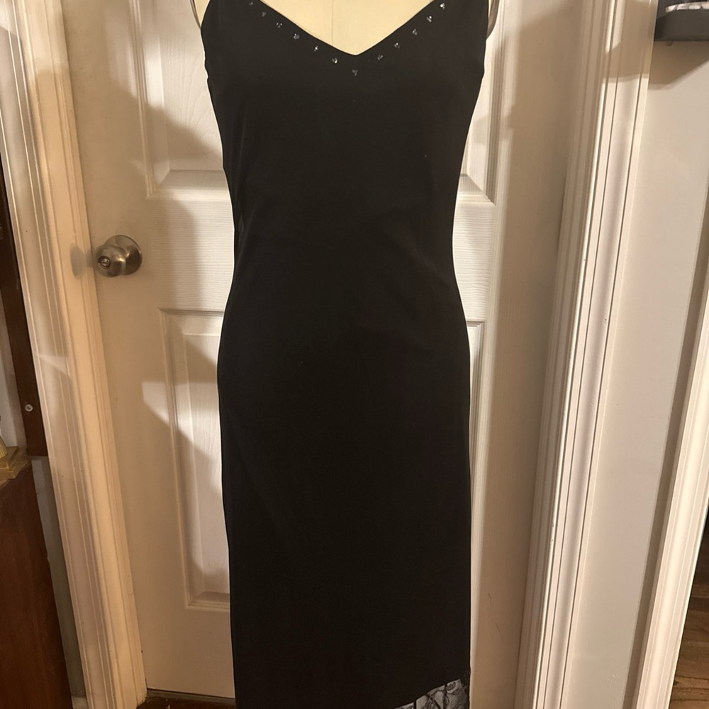 Y2K Asymmetric Sequined Black Spaghetti Strap Dress